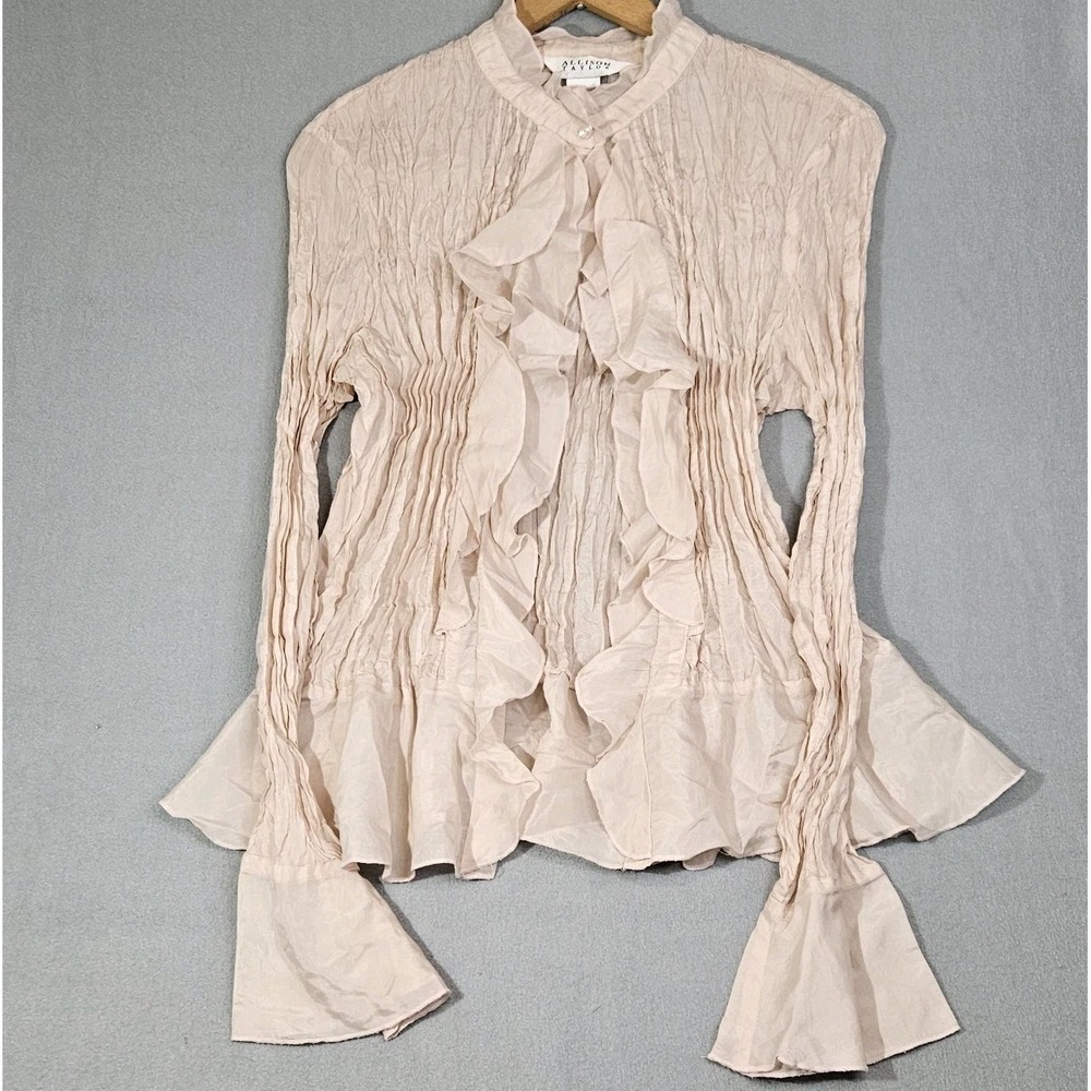 Y2K Allison Taylor Crinkle Ruffle Pale Pink Top Alt Retro Fairy Core Boho Size L
